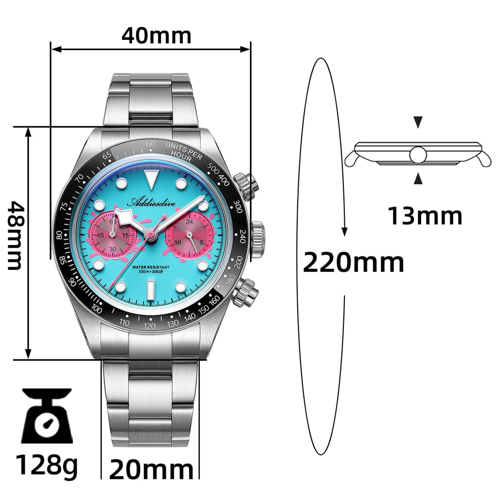 Mens Chronograph Watch Ceramic Tachymeter Bezel 100 M Waterproof H569212