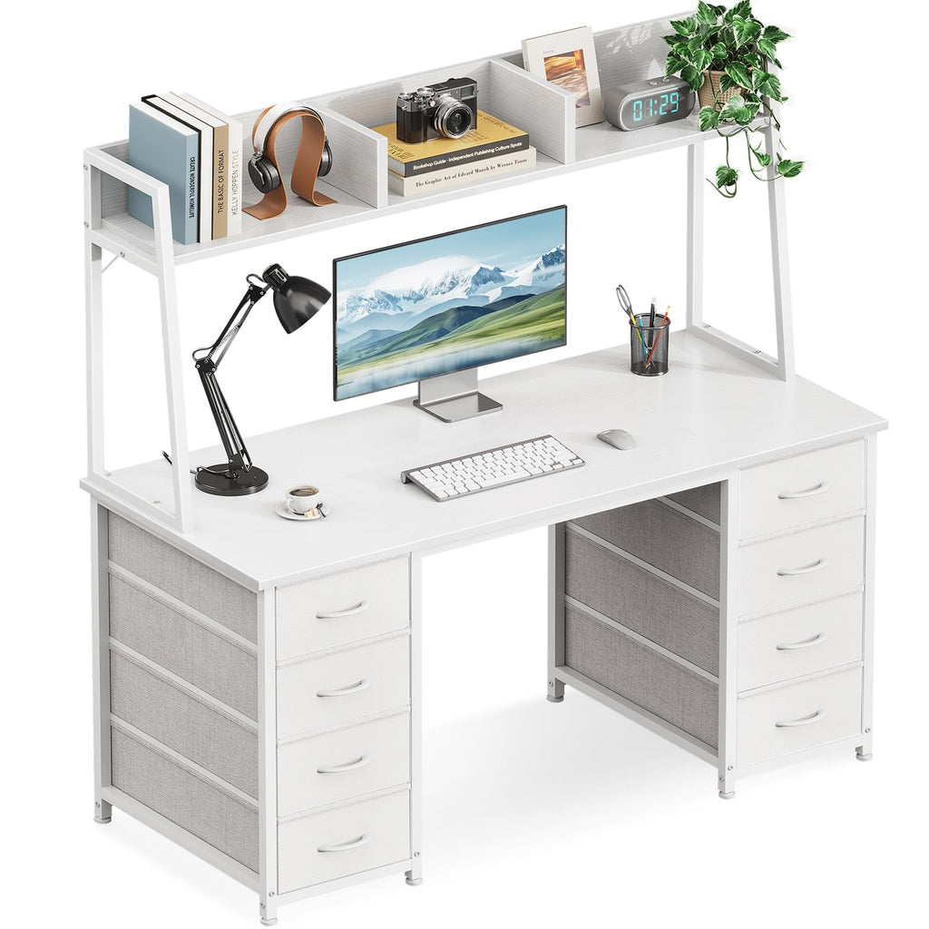 48 Inch White Computer Desk with Hutch and 8 Drawers S47985