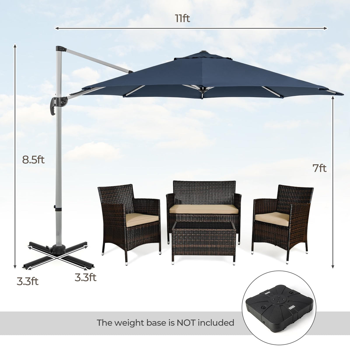 11 FT Cantilever Patio Umbrella with 360° Rotation Q19213