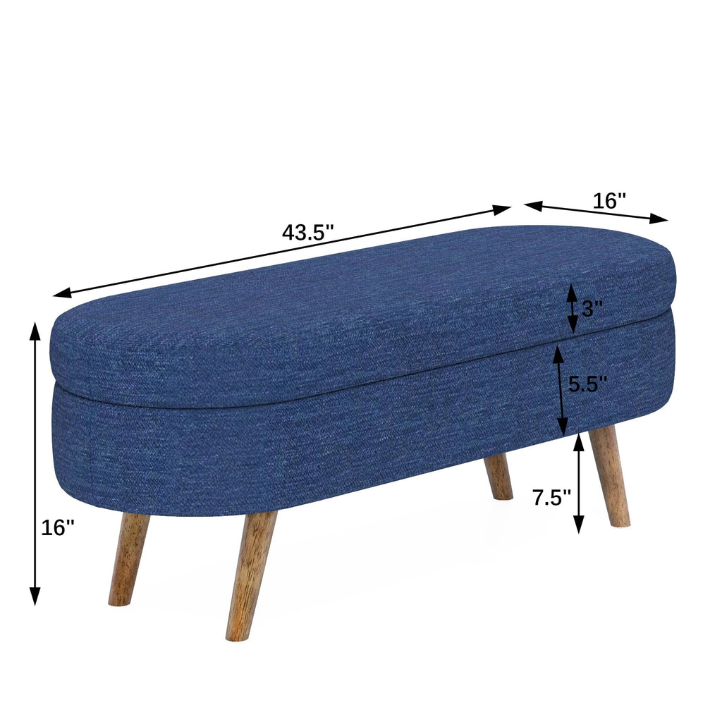 Oval Storage Bench with Rubber Wood Legs, Blue J781