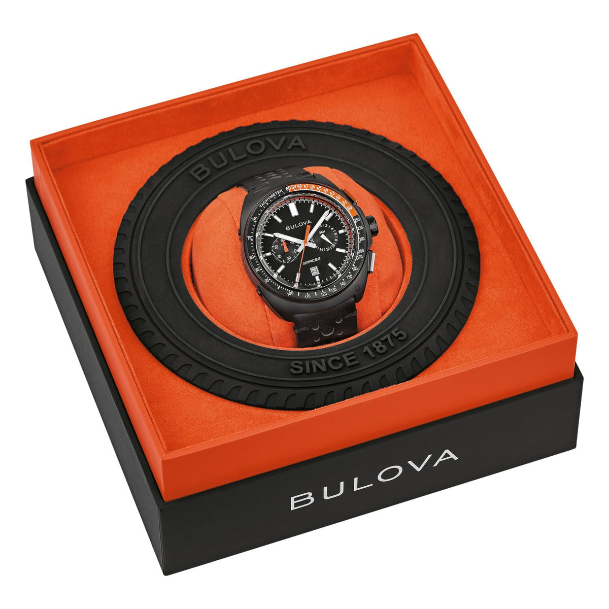 Black Leather Chronograph Watch 42mm Q73757