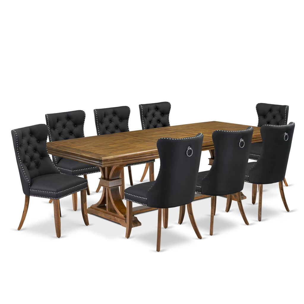 9 Piece Dining Table Set with 8 Dark Grey Polyester Chairs F158