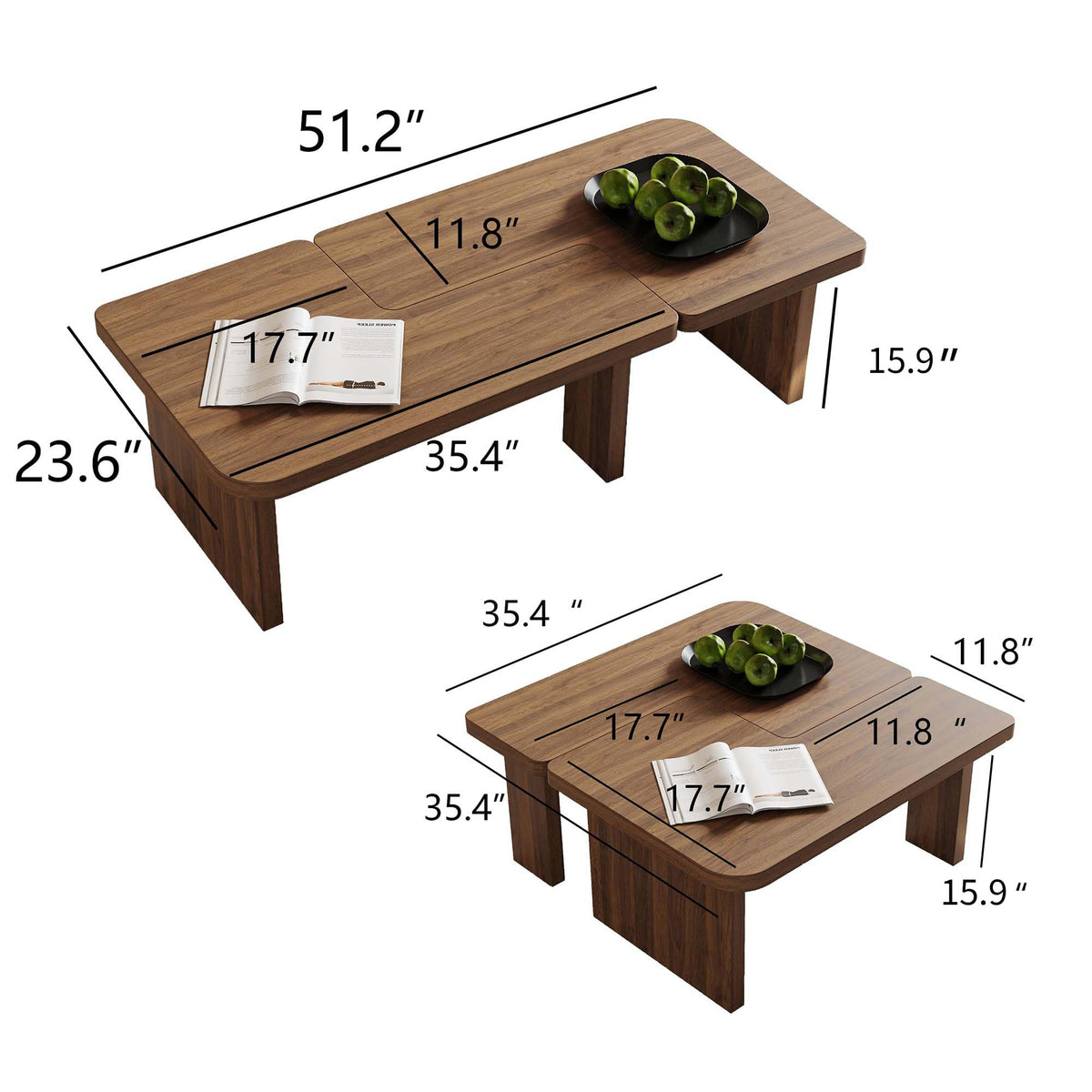 Brown Wooden L-Shape Coffee Table Set of 2 K784676