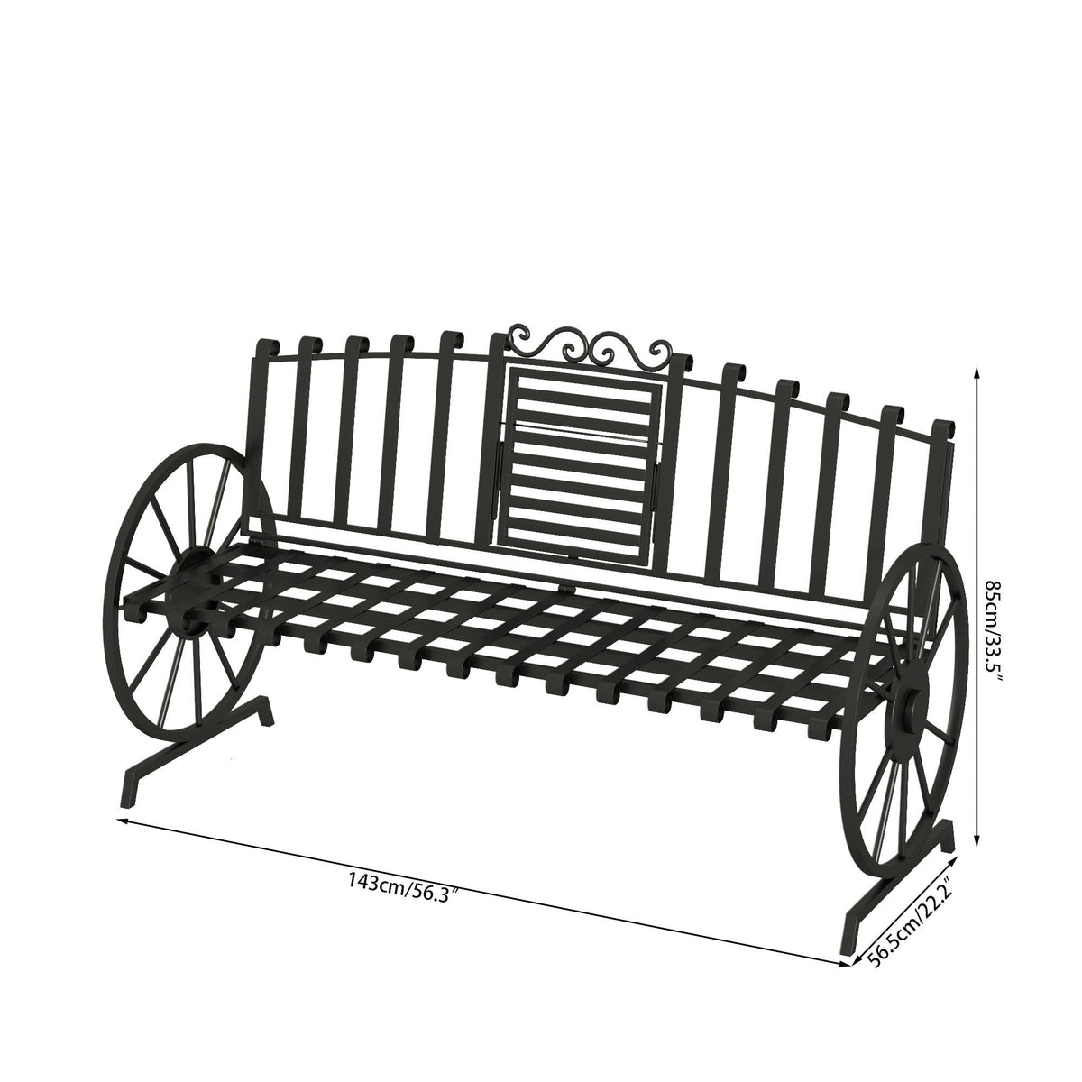 Black Outdoor Garden Bench with Built-in Table S5237