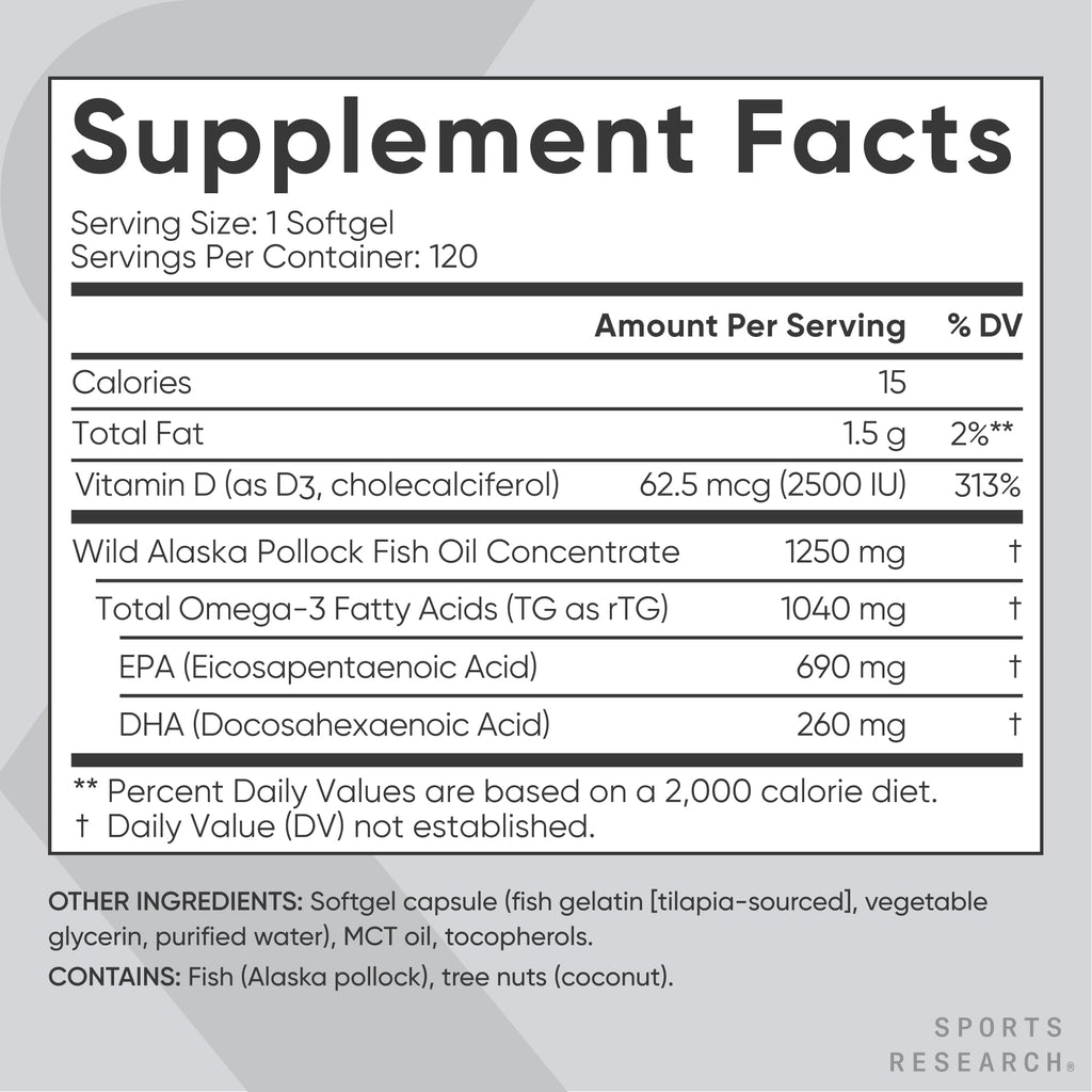 Omega-3 Fish Oil 1250mg + D3 2500iu, 120 Count J142