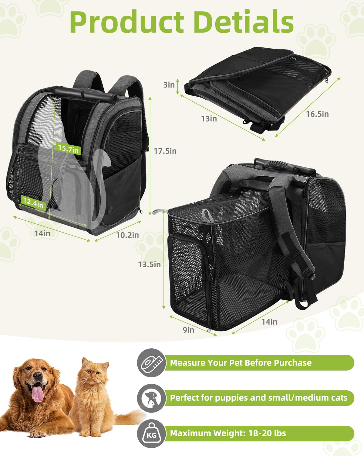 Expandable Breathable Mesh Cat Dog Carrier Backpack X689631