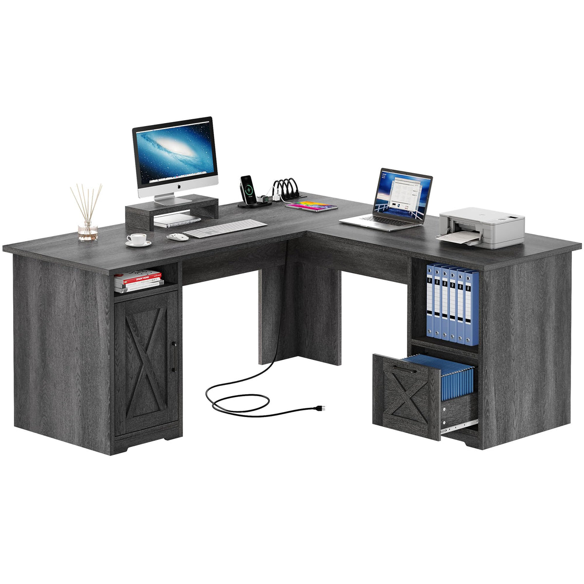 L Shaped Desk with Power Outlets W26916
