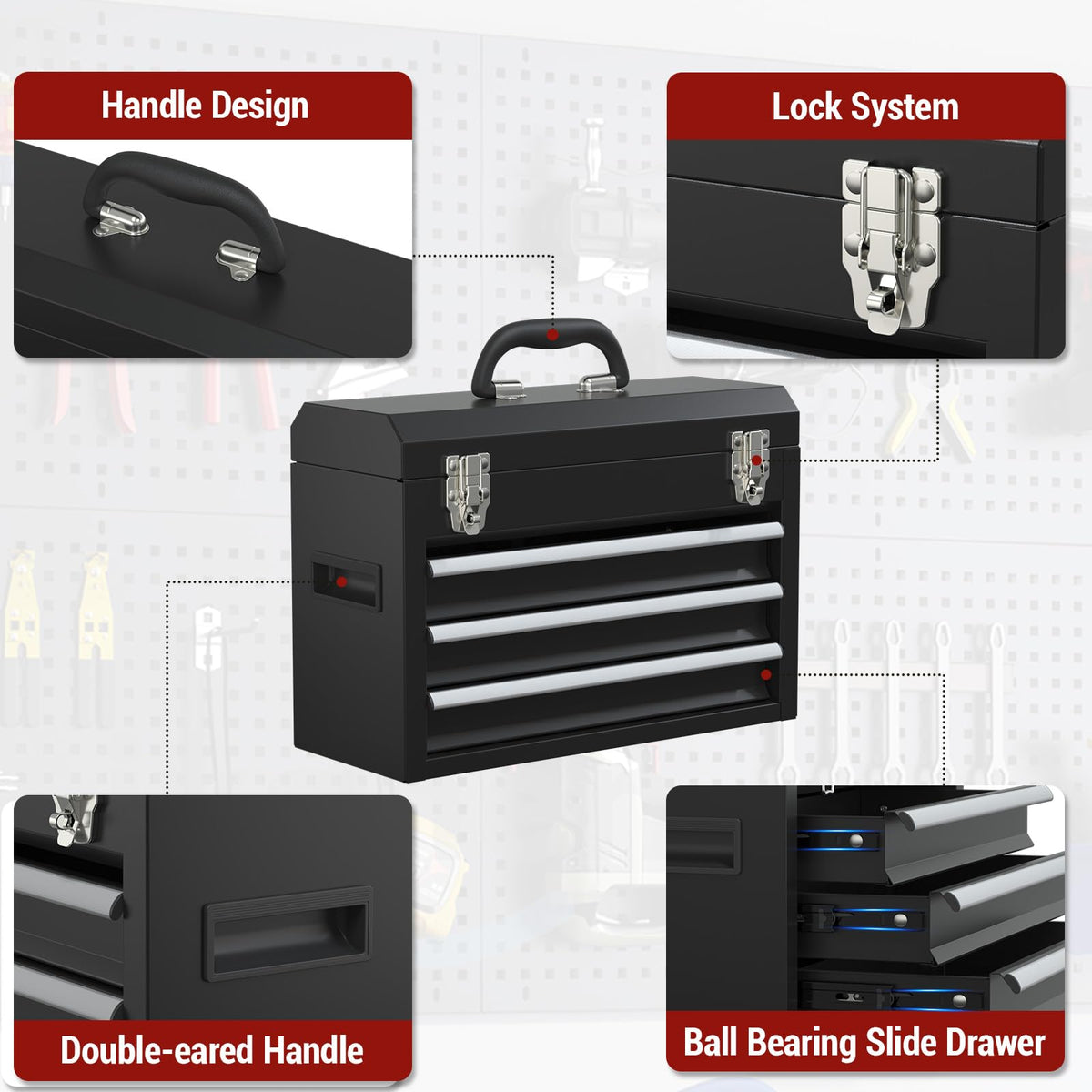 3 Drawer Steel Tool Box with Locking System T9197