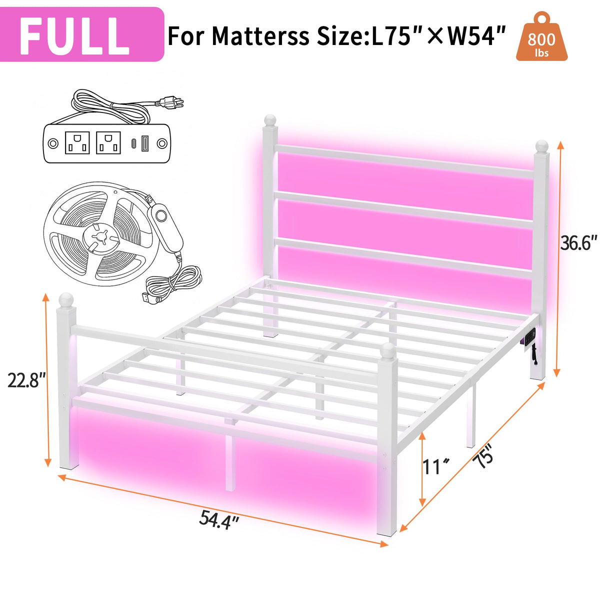 White Full Size Bed Frame with Headboard and Footboard Y4564