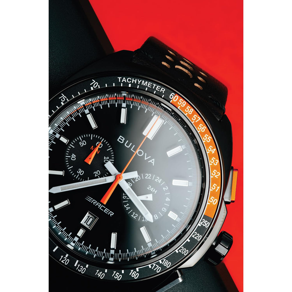Black Leather Chronograph Watch 42mm Q73757