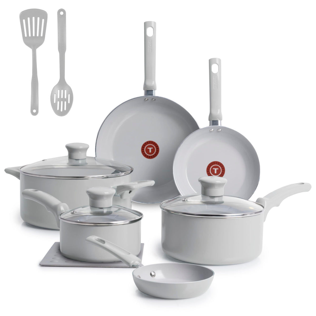 Ceramic Nonstick Pots and Pans Set, 12-Piece, Moon Grey E1917