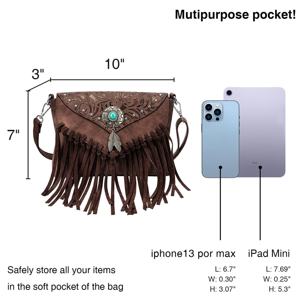 Small Turquoise Fringe Crossbody Handbag J36646