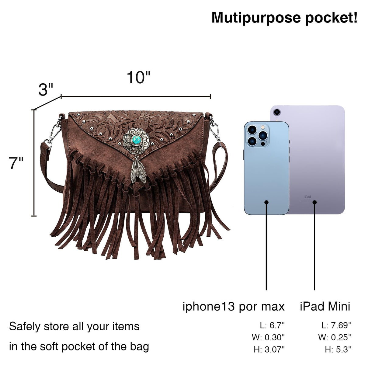 Small Turquoise Fringe Crossbody Handbag J36646