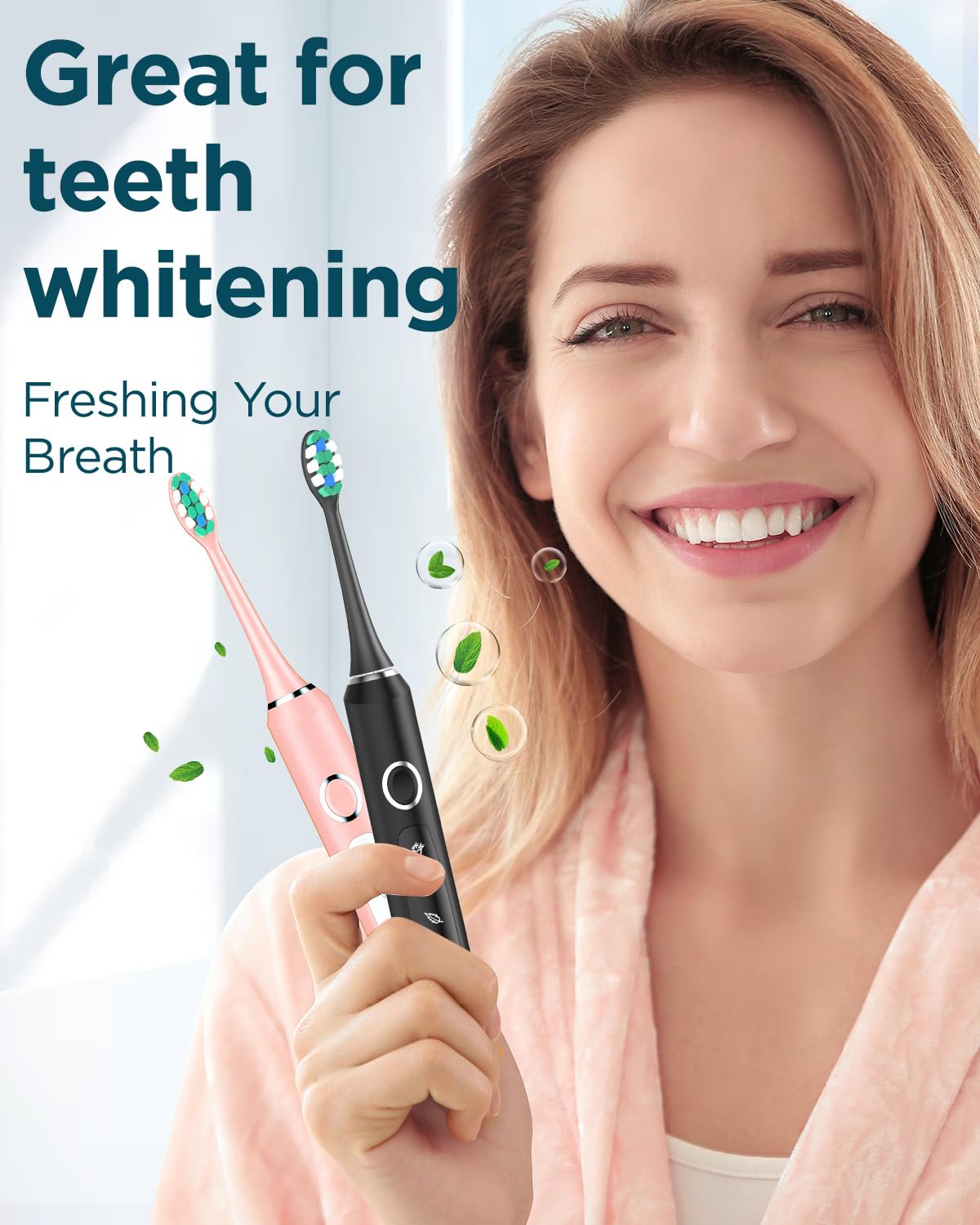 2 Pack Rechargeable Electric Toothbrush with 12 Brush Heads & 2 Travel Case A5125