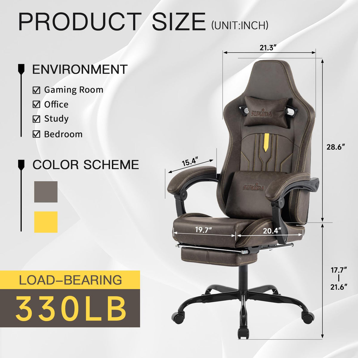 Brown Ergonomic Gaming Chair with Footrest and Massage Lumbar Cushion I64436