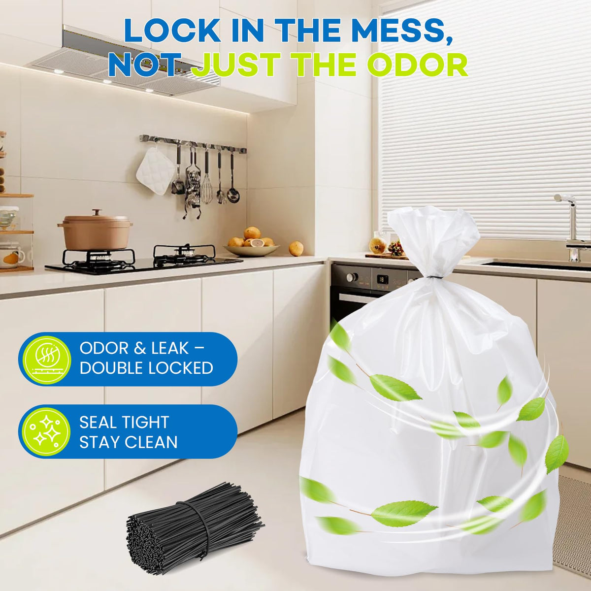 80-pack 2.6 mils White Trash Compactor Bags with Twist Ties J584709