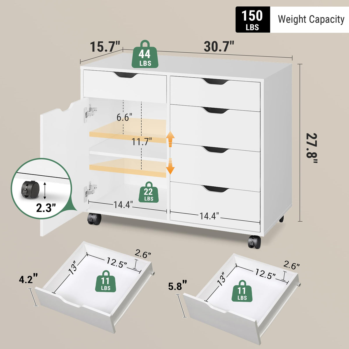 White 5 Drawer Wood Office Cabinet Y21625