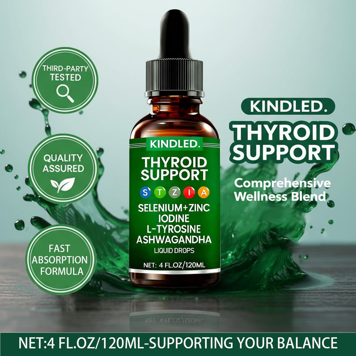 Thyroid Support Drops Selenium Zinc Iodine L-Tyrosine Ashwagandha Liquid Drops 4 FL.OZ Q9788