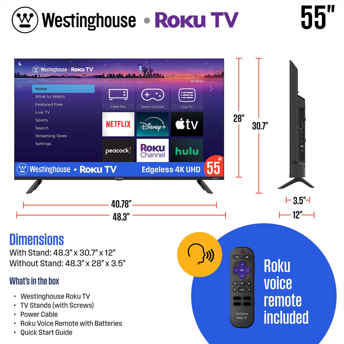 55 Inch 4K TV and 2.0 Channel Soundbar B208689