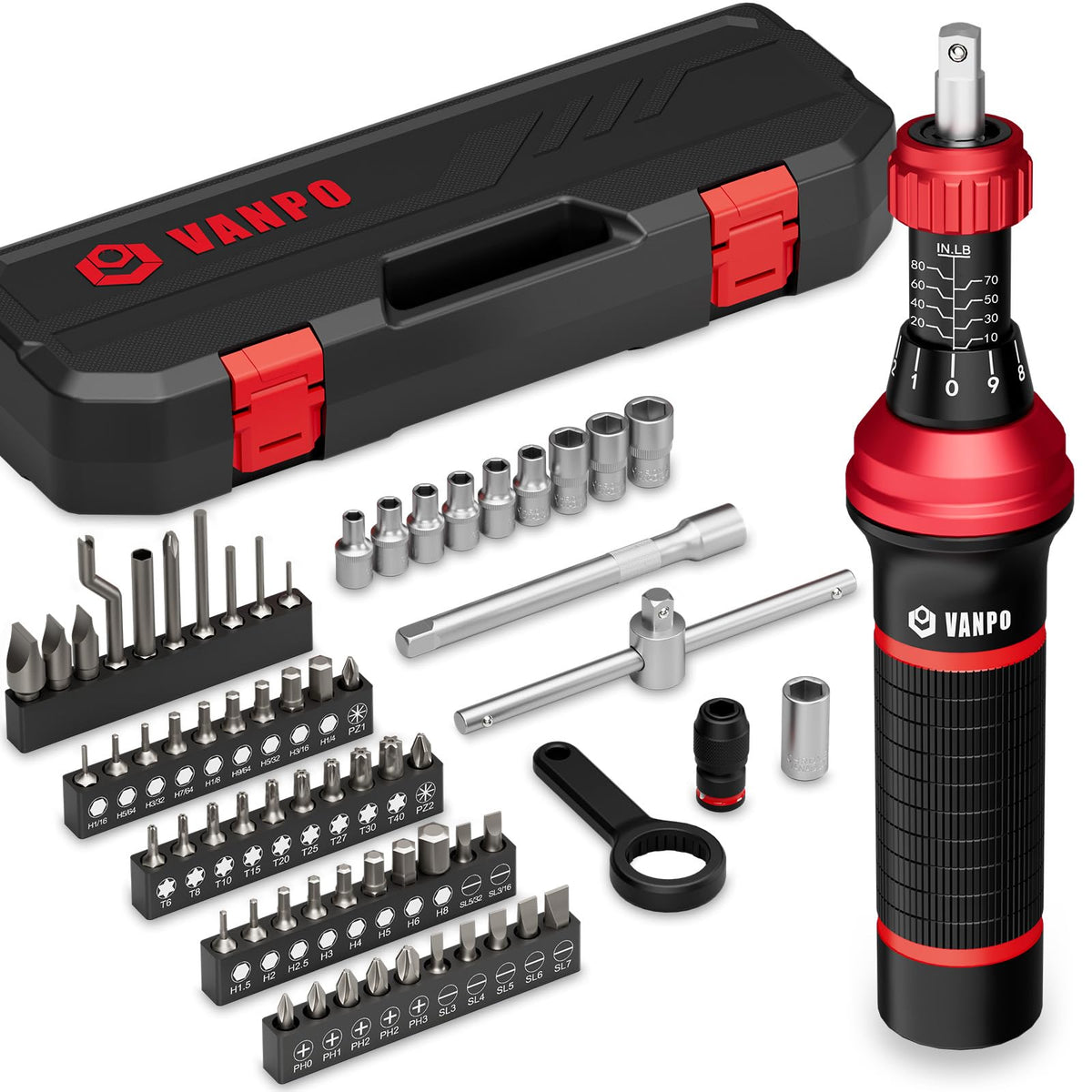 Torque Screwdriver, 10–80 in-lb, 64 Pieces G555365