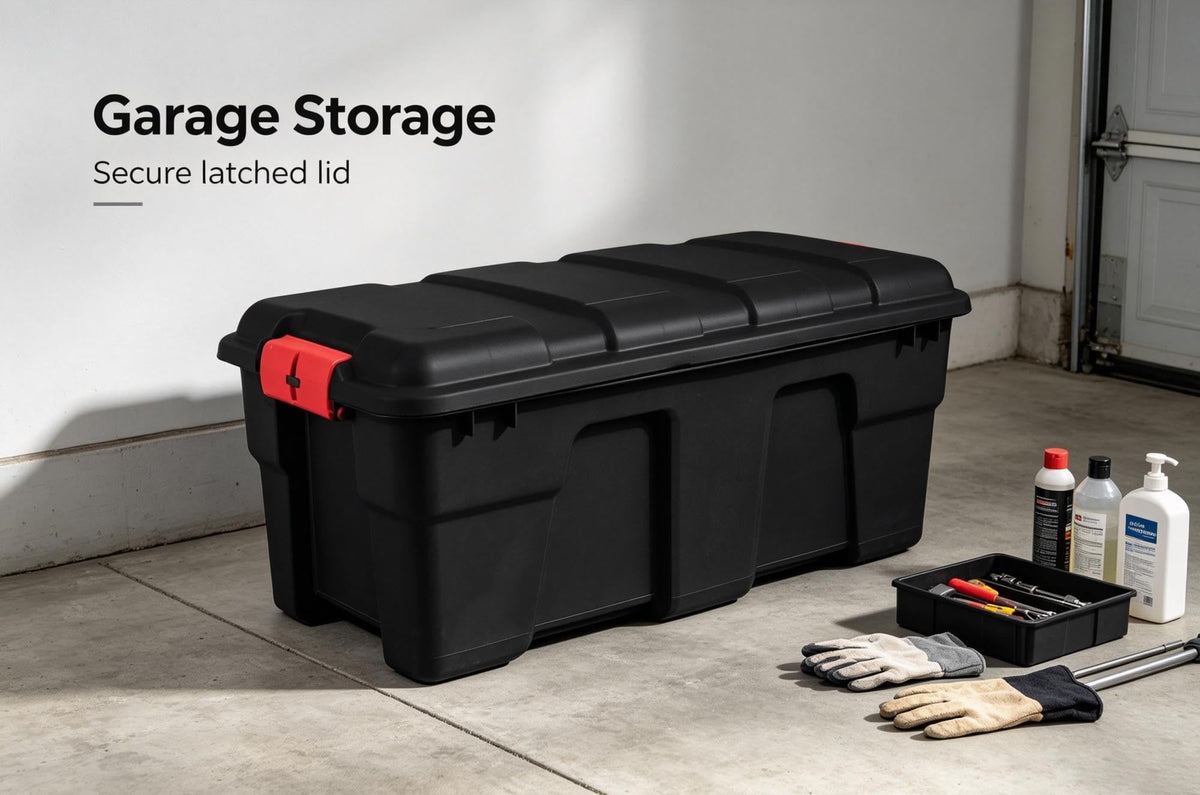 Black 17 Gallon Plastic Storage Footlocker Y5131