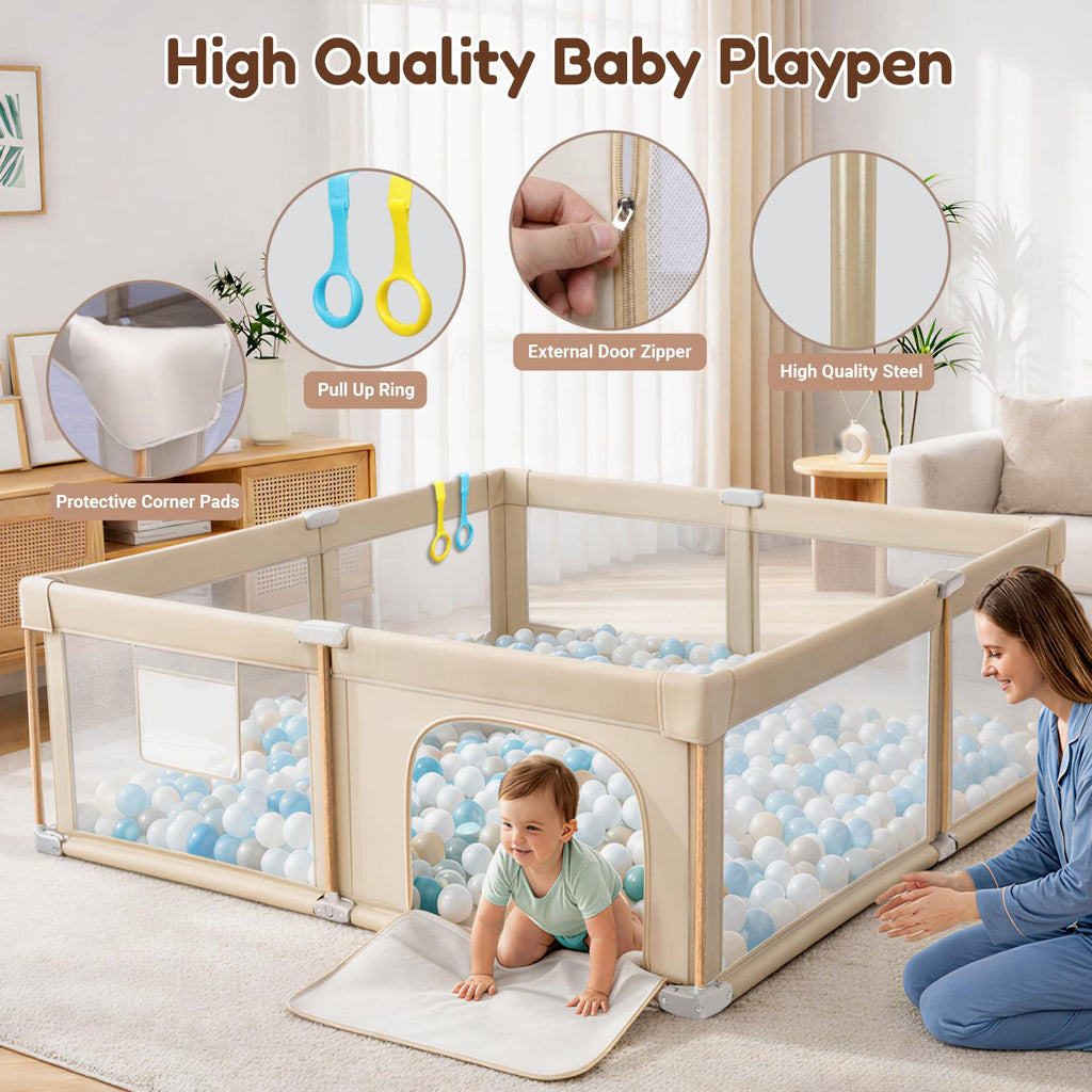Foldable Baby Playpen with Mat, Mesh and Storage Bag R338