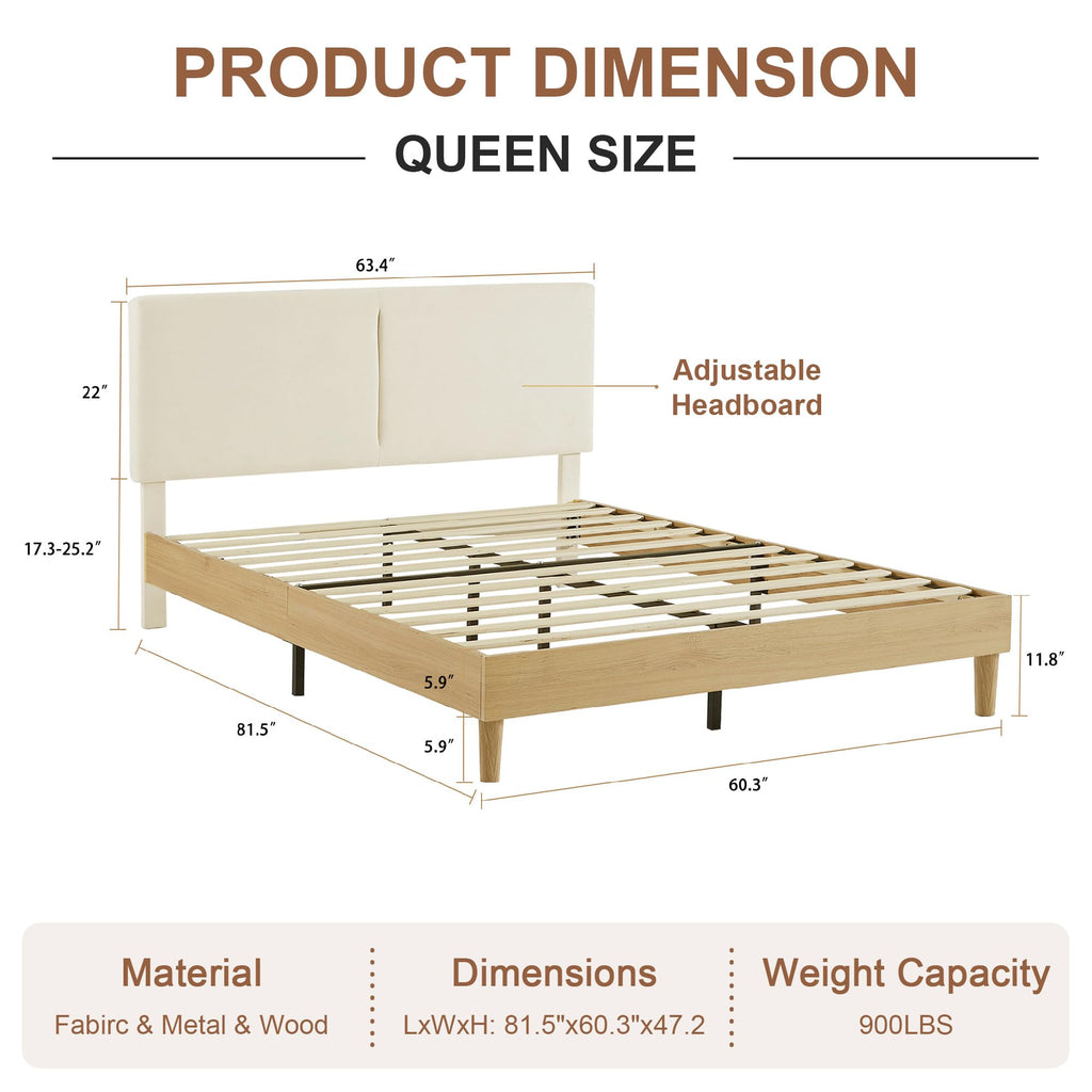 Queen Size Upholstered Platform Bed Frame with Headboard L630
