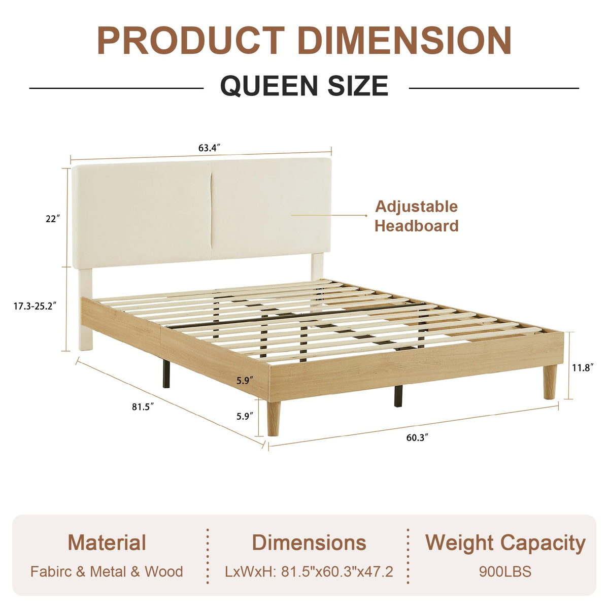 Queen Size Upholstered Platform Bed Frame with Headboard L630