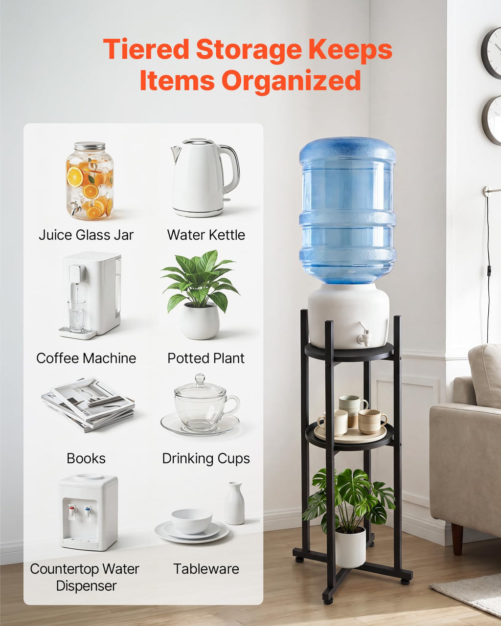 5 Gallon Heavy Duty Water Jug Stand with Storage Shelf T9826