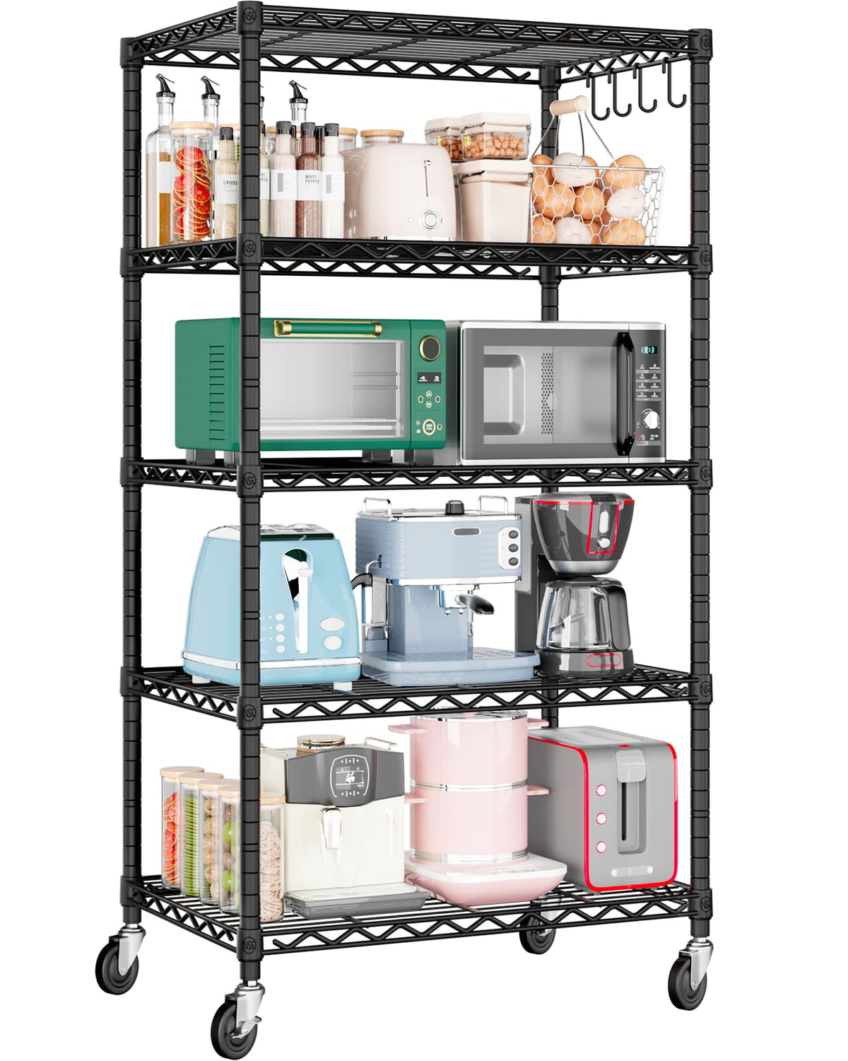 Wire Storage Rack with Wheels Metal Shelving M92237