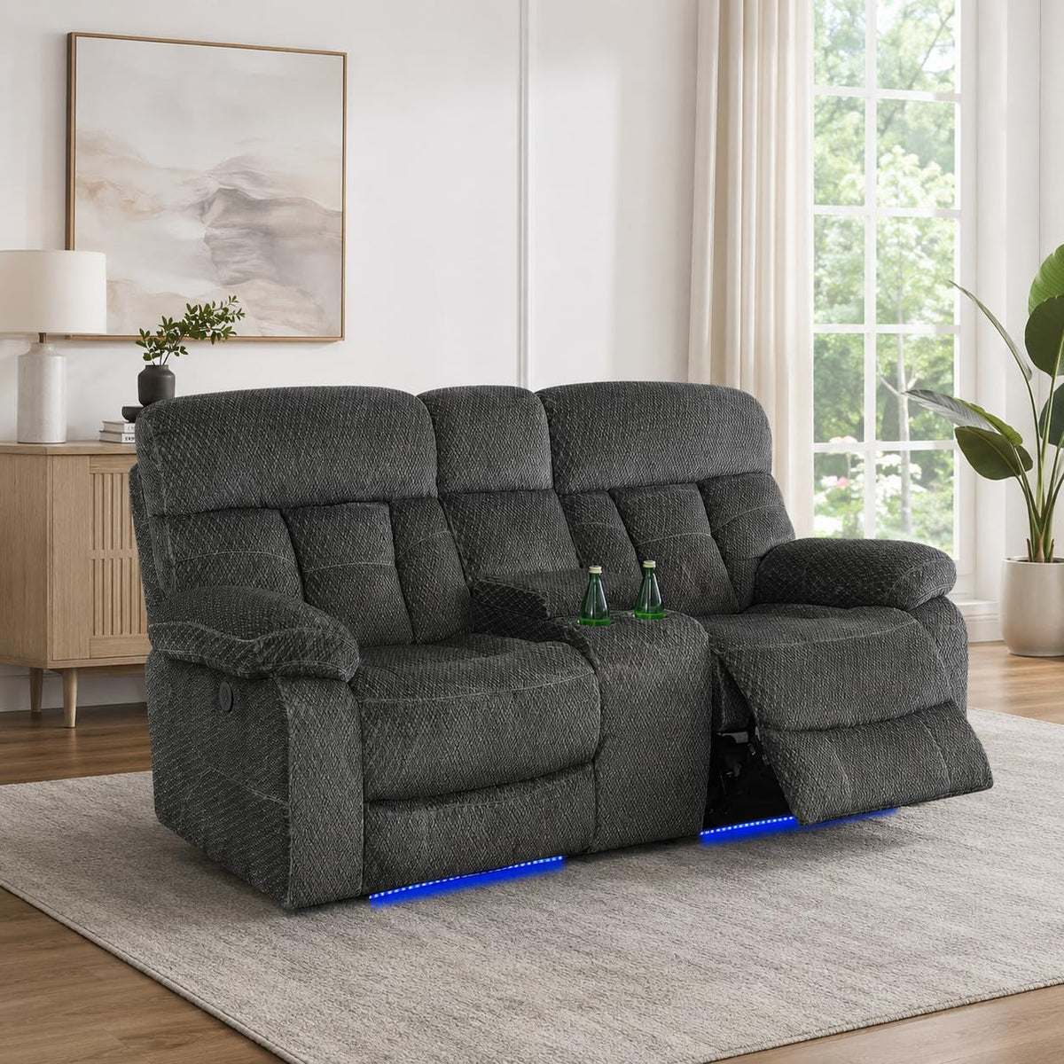 Gray Wool 3 Piece Power Reclining Sofa Set with USB Ports and LED Lights N159
