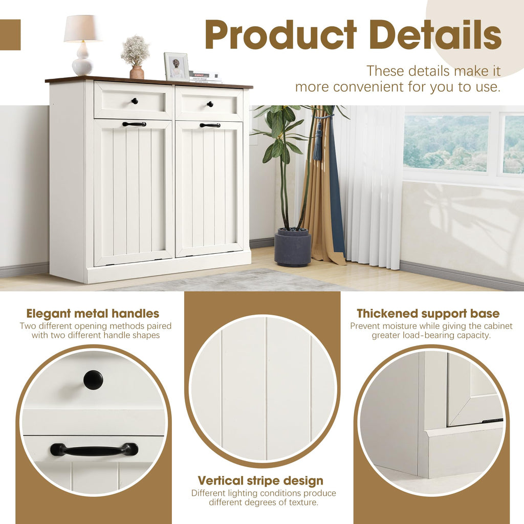Double Laundry Hamper Cabinet with 2 Drawer R165