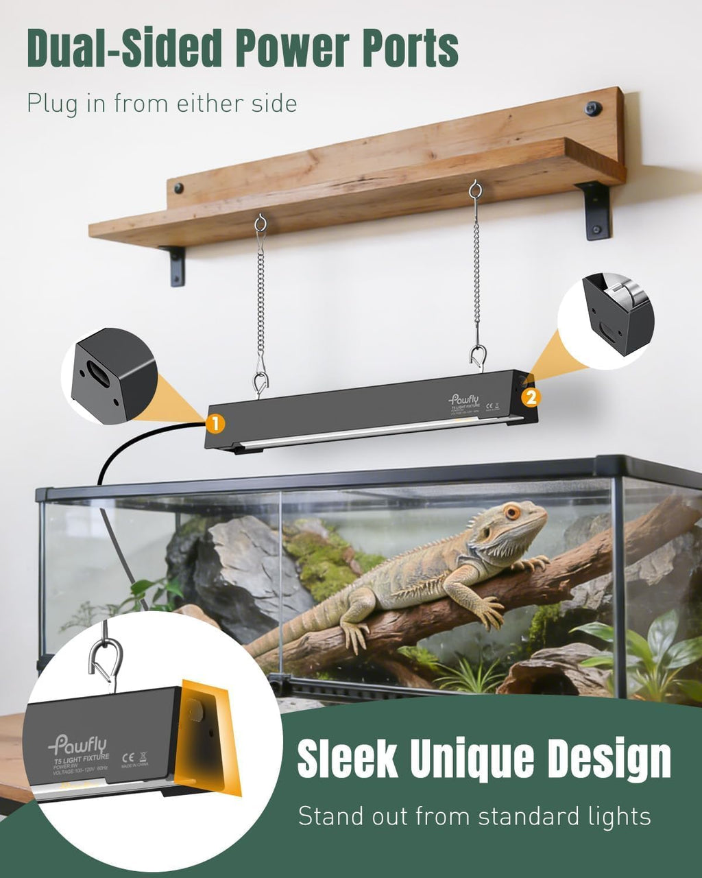T5 Reptile Light Combo Kit with 2 UVB Tubes, 10.0 UVB Light Fixture, 12 inch S19900