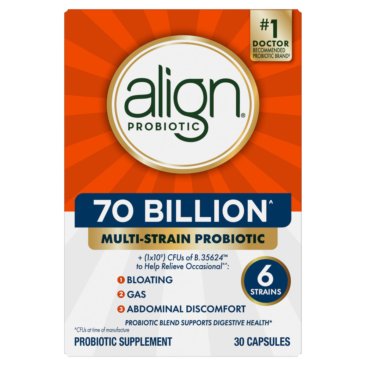 70 Billion CFU 6 Strain Blend Probiotic 30 Capsules U827623
