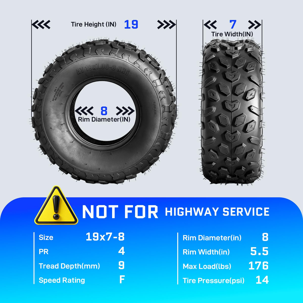 Set of 2 19x7-8 ATV/UTV Tires B935