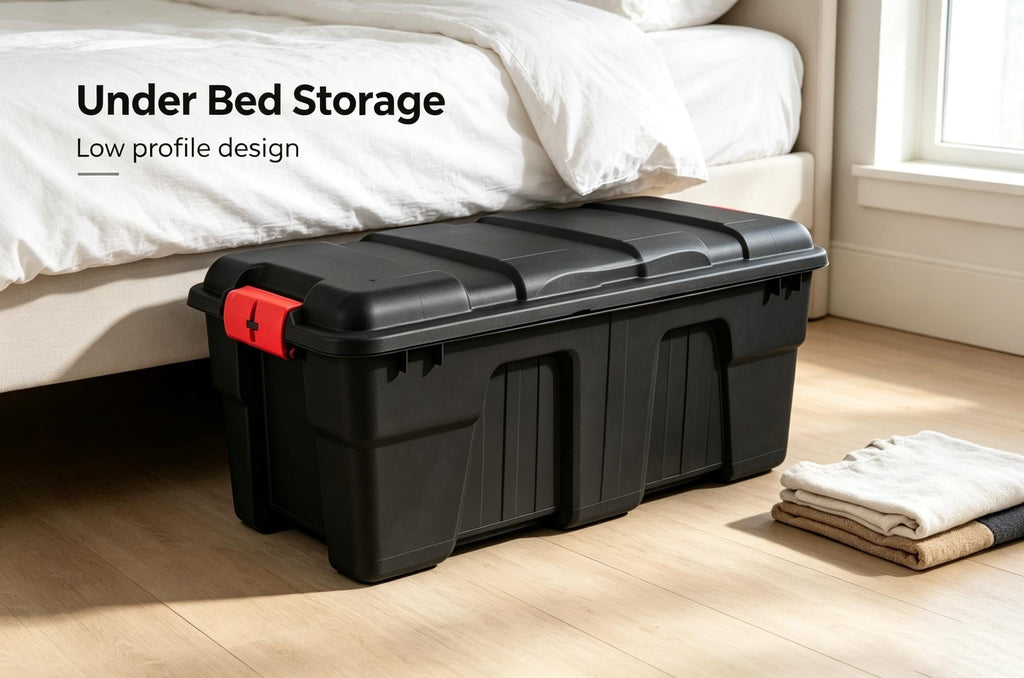 Black 17 Gallon Plastic Storage Footlocker Y5131
