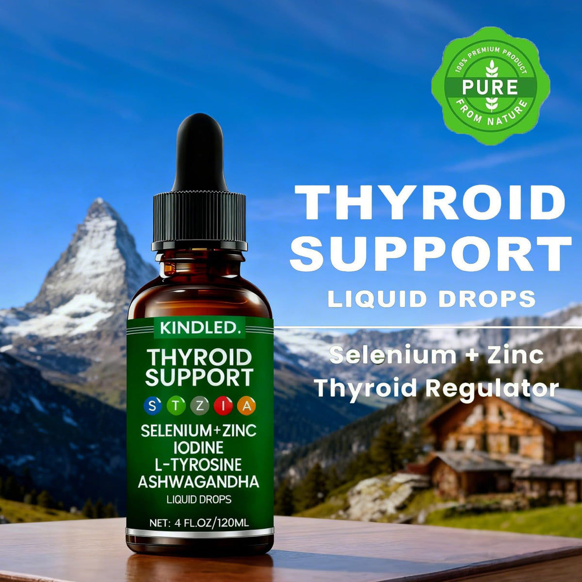 Thyroid Support Drops Selenium Zinc Iodine L-Tyrosine Ashwagandha Liquid Drops 4 FL.OZ Q9788