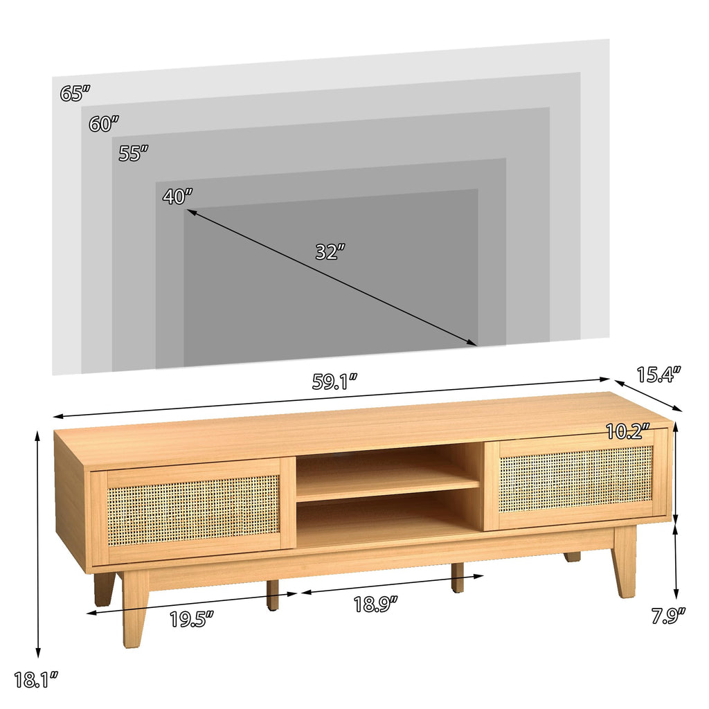 Natural Rattan TV Stand with Sliding Doors Y474