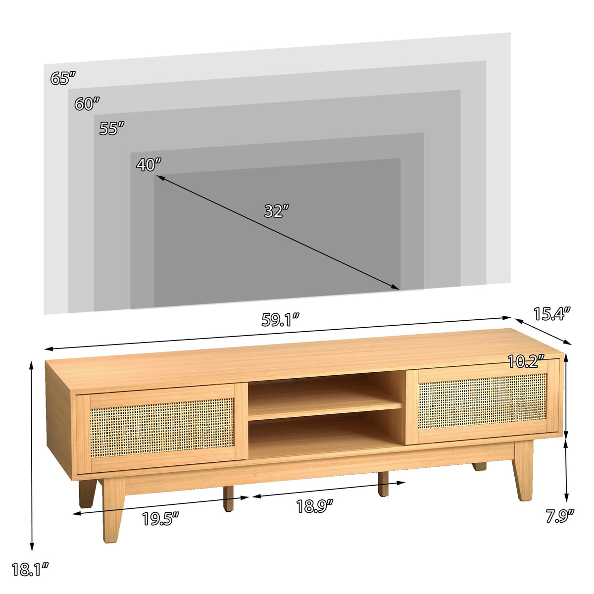 Natural Rattan TV Stand with Sliding Doors Y474