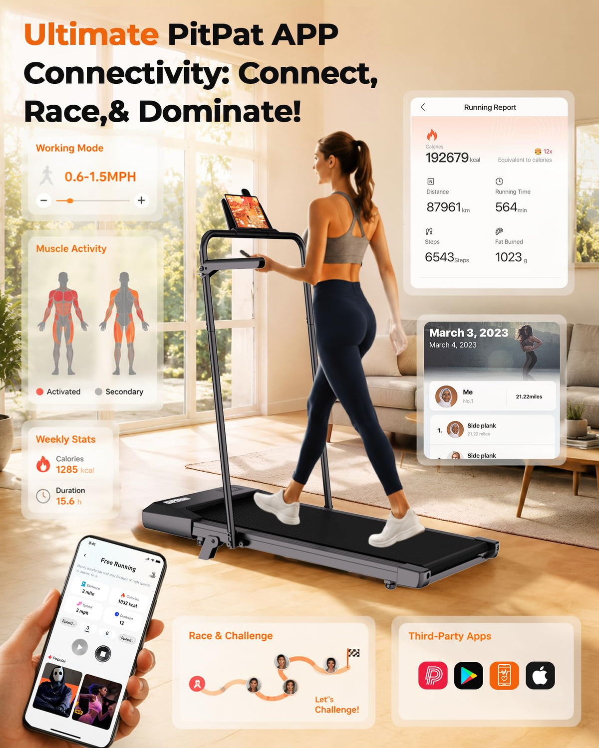 Walking Pad with 6% Incline, 3 in 1 Portable Treadmill, 2.5 HP, 300 Lbs Capacity M405437