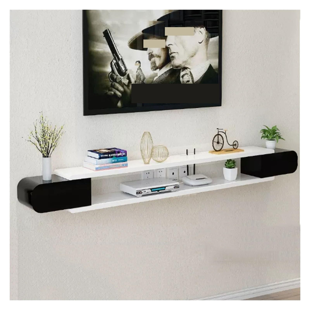 White Black Wall Mounted TV Stand with Storage Shelf I66606
