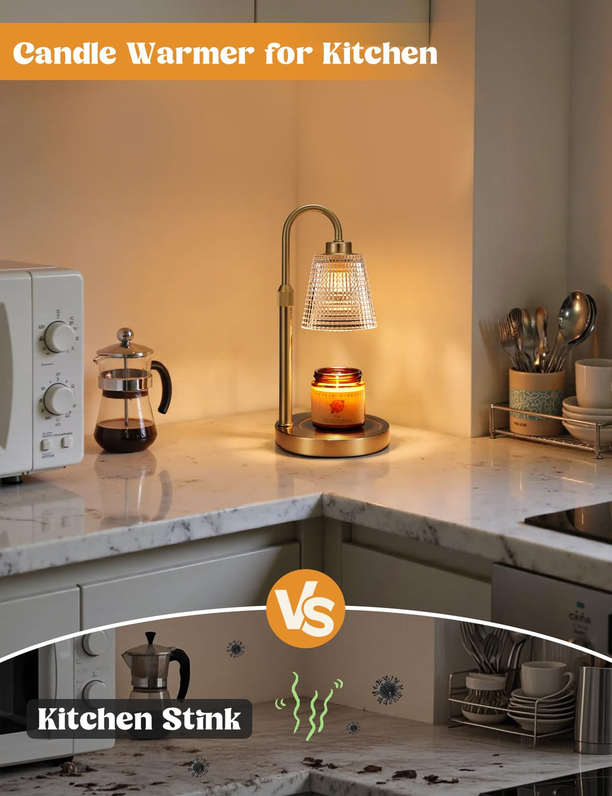 Gold Candle Warmer Lamp with Timer, Dimmable, Height Adjustable M7459