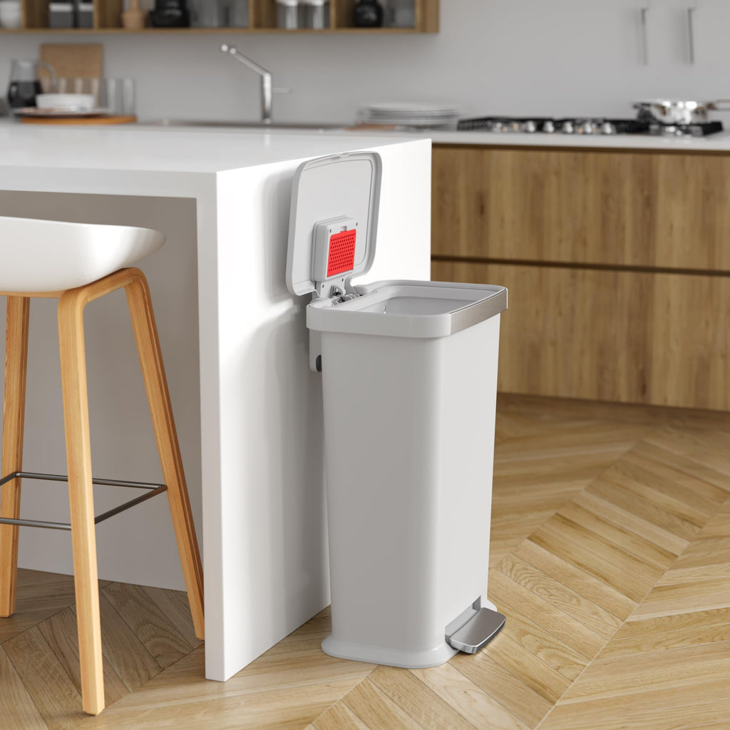 13.2 Gal Step Pedal Kitchen Trash Can with Odor Filter, White Plastic L1268