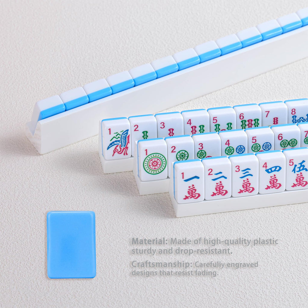 Mini Mahjong Set with 166 Blue Tiles, 4 Racks & Bag H711157