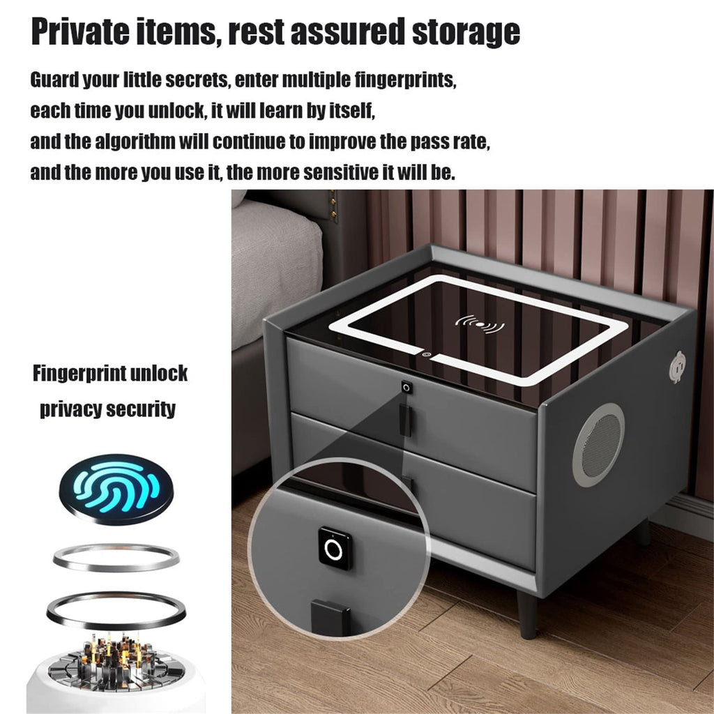 White Nightstand with Charging Station and Bluetooth Speaker B167872