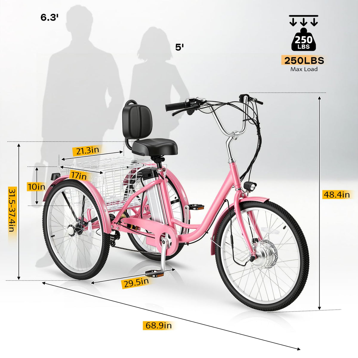 500W 3-Wheel Electric Trike with Removable Battery R2845