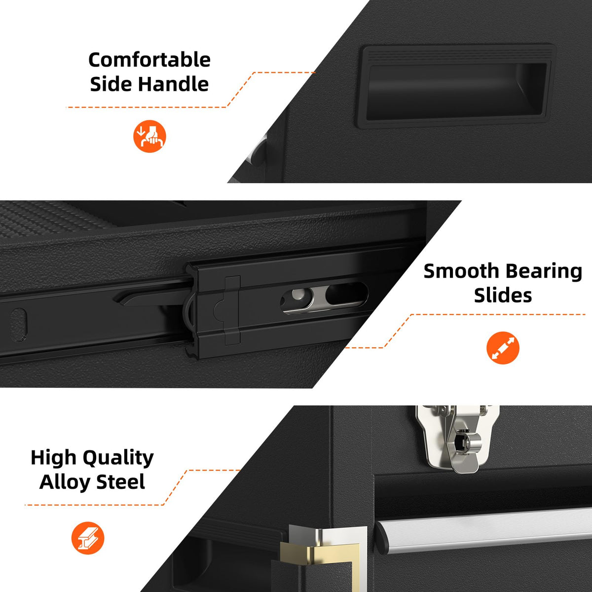 Black 3 Drawer Lockable Metal Tool Box O996