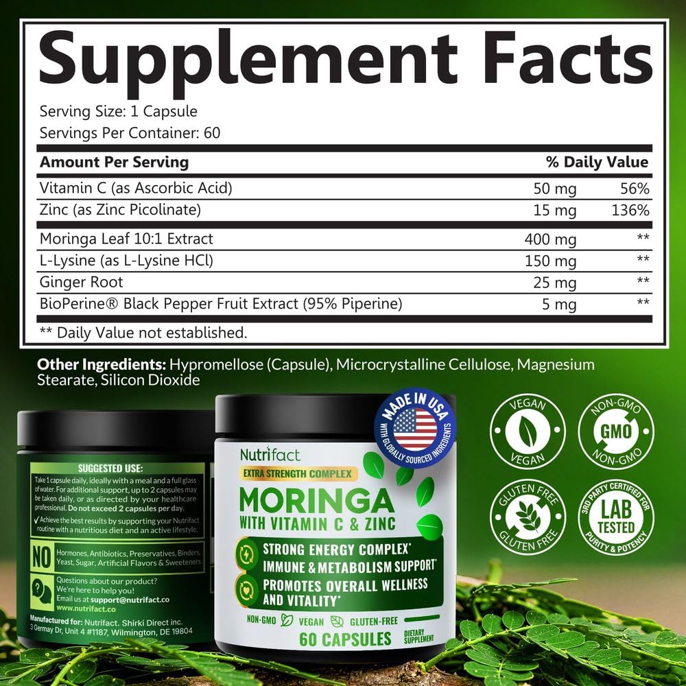 Moringa Capsules with Vitamin C, Zinc & L-Lysine X3372