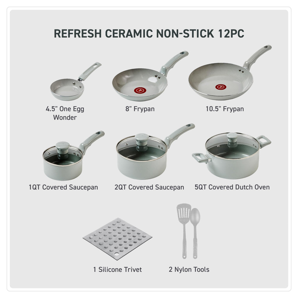 Ceramic Nonstick Pots and Pans Set, 12-Piece, Moon Grey E1917