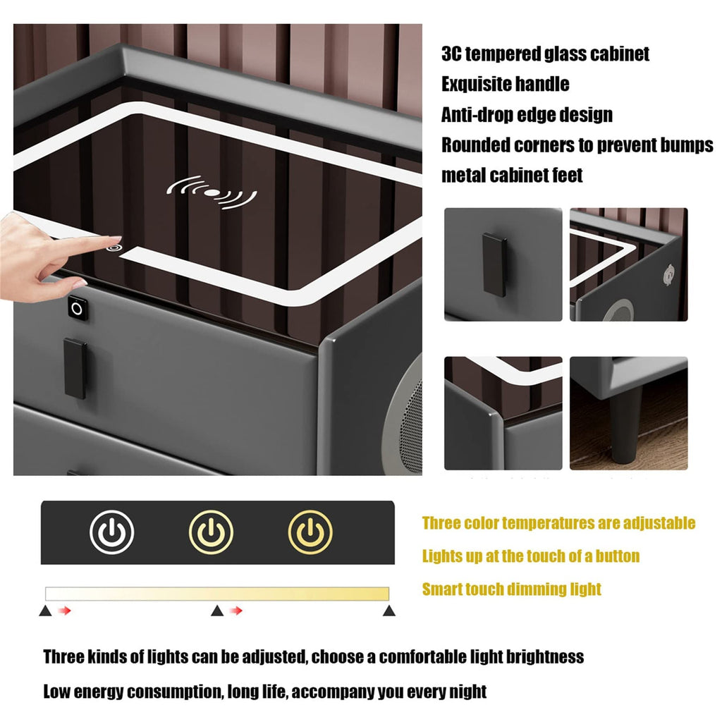 White Nightstand with Charging Station and Bluetooth Speaker B167872